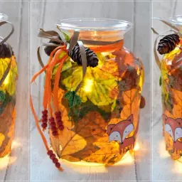 Jesienny lampion z butelki plastikowej ozdobiony liśćmi, szyszkami i liskiem. Jak zrobić lampion z butelki plastikowej?